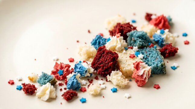 Crumbled Red White and Blue Cake on White Plate