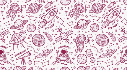 Fototapeta premium Seamless Space Doodle Pattern Vector Illustration for Commercial Use