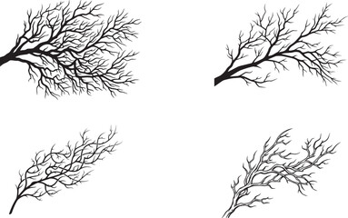 Fototapeta premium Black branch, tree branches, bare twigs, vector icons
