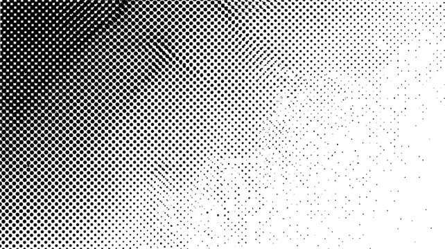 Abstract dark halftone dot gradient vector illustration. Monochromatic distressed screen print pattern, urban grunge banner layout