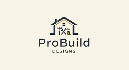 Fototapeta premium ProBuild Designs logo with house icon.