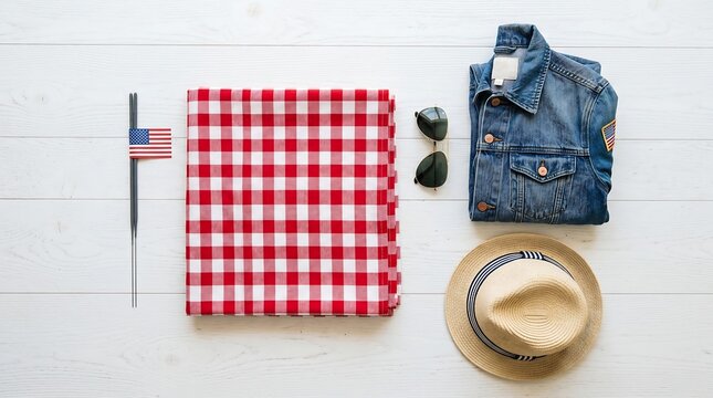 Summer 4th of July Picnic Outfit and Sparkler Flat Lay