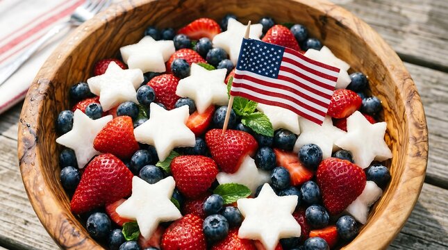 Fruit Salad Bowl with Star Melon and US Flag Toothpick