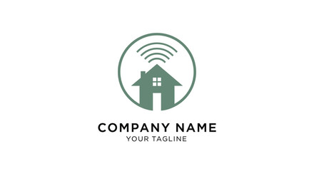 Fototapeta premium A green house logo with wifi signal.