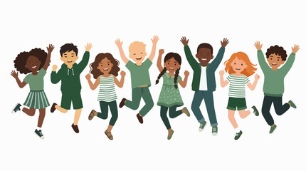 Obraz premium Diverse Happy Children Jumping Flat Illustration Vector Graphic For Commercial Use