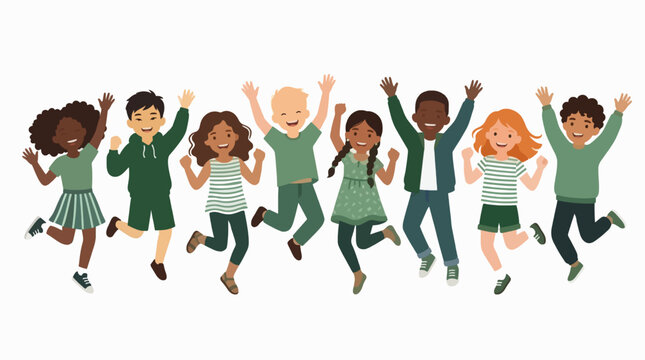 Diverse Happy Children Jumping Flat Illustration Vector Graphic For Commercial Use