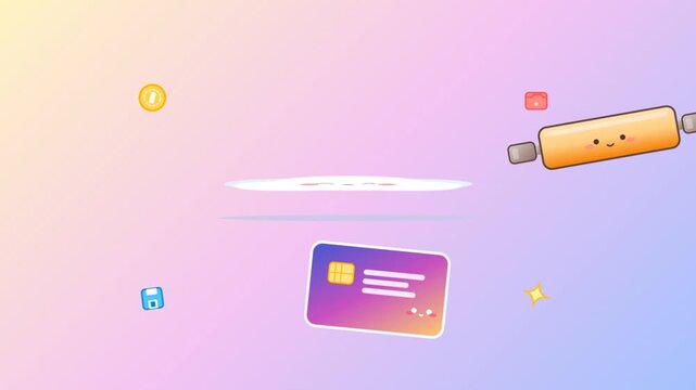 Rolling pin character transforming cloud into credit card animation