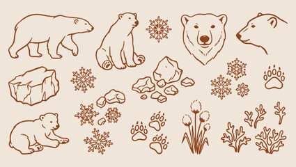 Polar bear arctic, snowy ice sketch, minimal wildlife art, clean nature illustration, modern arctic design, isolated bear vector, premium polar background, organic design print polar, bear, arctic, sn © Geetaroy