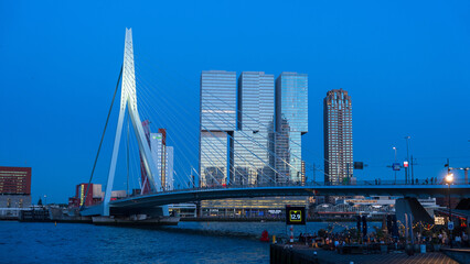 Obraz premium Erasmus Bridge Night View in Rotterdam