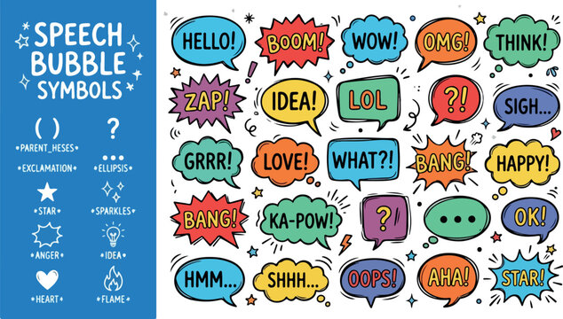 A Collection of Comic Book Speech Bubble Symbols and Exclamations for Graphic Design and Communication