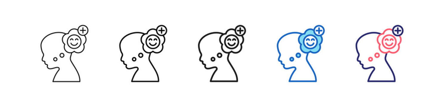 Positive Thinking Icon In 5 Different Styles Set Collection.   