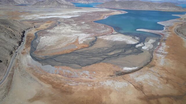 Aerial View of Rivers Merging into Yamdrok Lake & Wetlands, Tibet