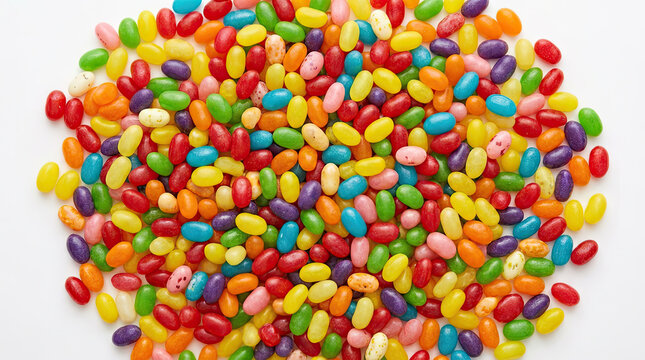 Colorful jelly bean candies in various shapes and sizes create vibrant and cheerful display