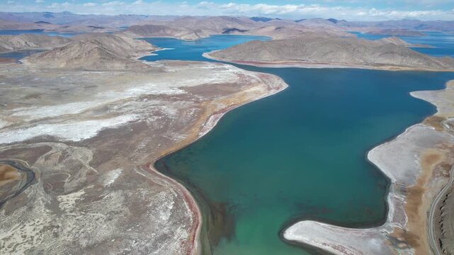 Aerial View of Rivers Merging into Yamdrok Lake & Wetlands, Tibet