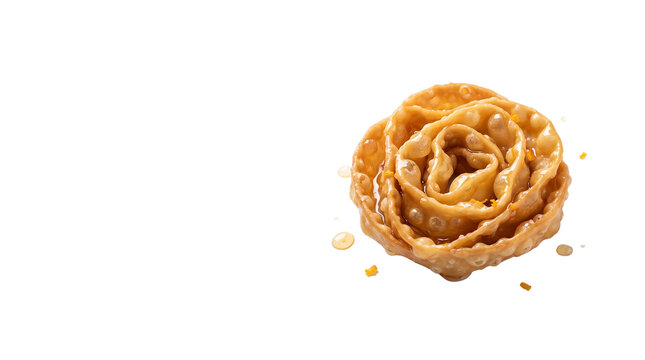 Traditional honey glazed rose cookie, crispy golden fried dough pastry, sweet middle eastern dessert with sesame seeds and syrup isolated PNG with Transparent Background