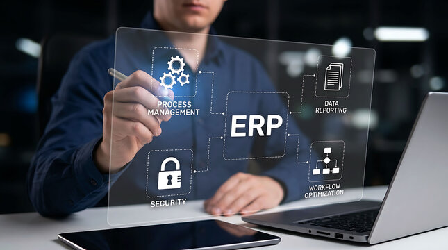 ERP Software Dashboard for Process Management Security and Reporting
