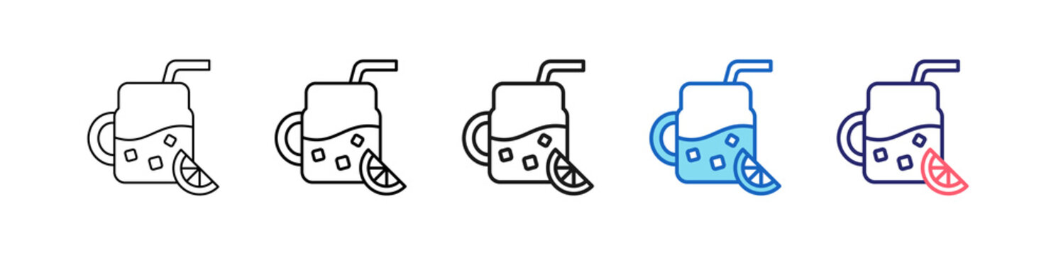 Smoothie Cup Icon In 5 Different Styles Set Collection.   