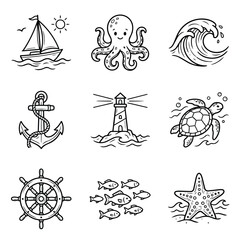 Obraz premium Nautical and Marine Life Icons Set.