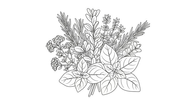 A beautiful bouquet of various herbs and flowers.
