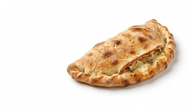 Golden baked calzone pizza, traditional italian stuffed pastry with cheese, crispy folded pizza dough with savory filling isolated PNG with Transparent Background