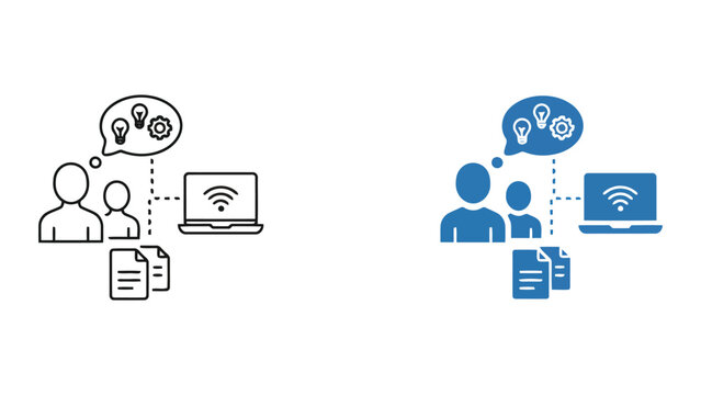 Remote work team communication icons with laptop wi-fi connection and documents for digital workplace concepts in vector illustration style