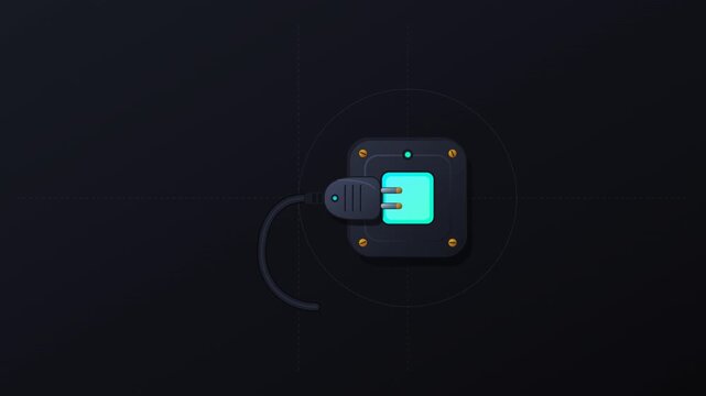 Electrical plug connecting to a glowing socket on a dark wall