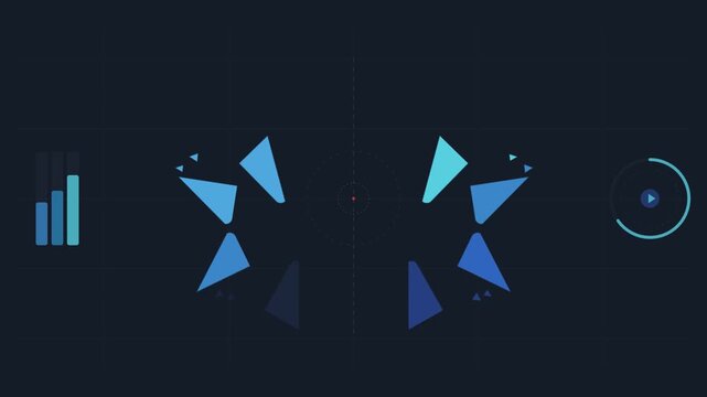 Abstract motion graphic of a red square shattering into blue shards