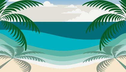 Obraz premium Aerial top down view of tropical beach coastline with palm trees