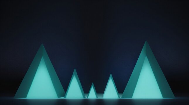 Minimalist glowing geometric pyramid shapes on a dark background