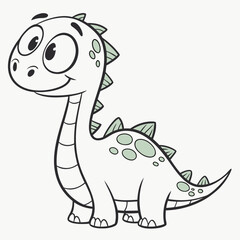 Naklejka premium Joyful light gray cartoon dinosaur with green spots and spikes, big curious eyes, happy smile, isolated on white background