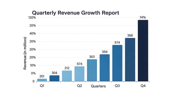 Quarterly Revenue Growth Report Chart
Business Revenue Performance Analysis
Financial Growth Bar Graph Presentation
Corporate Earnings Growth Visualization
Revenue Increase Statistics Dashboard
Quarte