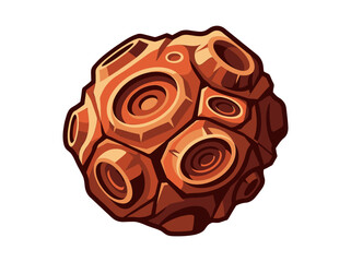 2D Cartoon Style Asteroid Illustration - Stylized Space Rock with Craters for Game Design and Science Educational Content, Isolated on White © Santi