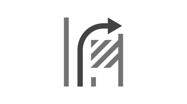 Road construction barrier icon with detour arrow, representing detour or lane closure.