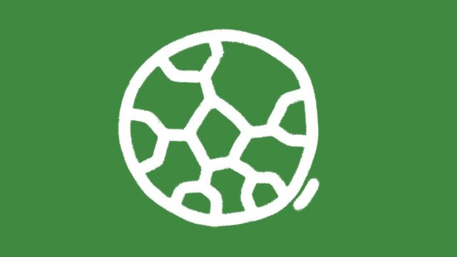 White chalk football soccer ball drawn isolated on green screen background. Scribble and squiggly sketch of sports education element concept.