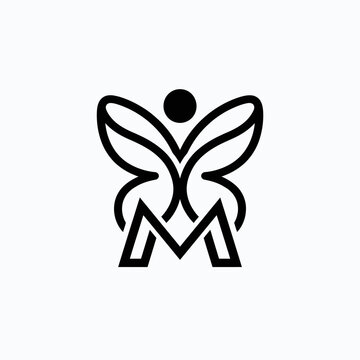 Abstract butterfly logo combined with capital letter M.