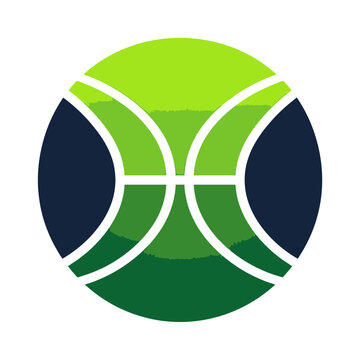 Abstract circular logo with green and blue geometric segments.