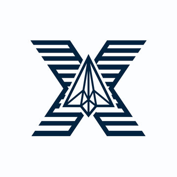Abstract geometric letter X logo with central arrow.