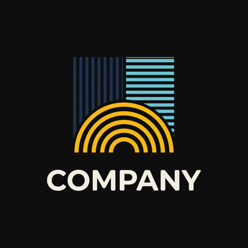 Abstract geometric sunset over water company logo.