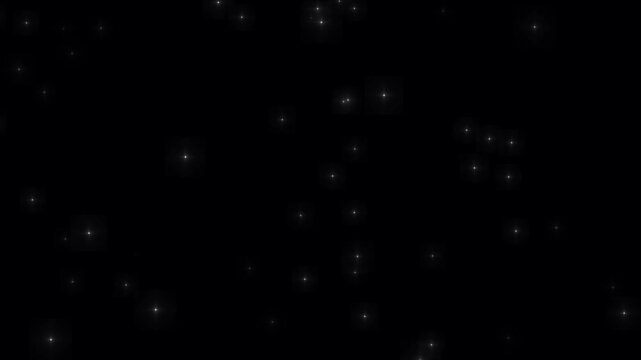 Colorful starry night sky over black background. Twinkling stars and realistic star flashes. Star fields flying in galaxy space. Night sky- Shimmering starburst light and bright blinking star fields.