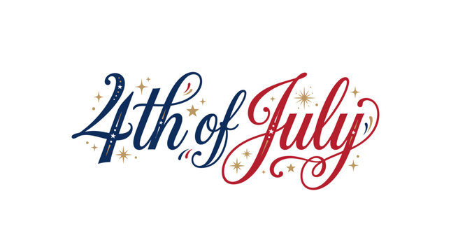 Elegant script 4th of July lettering with stars.