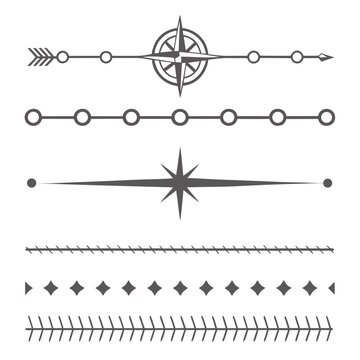 Set of decorative horizontal dividers with compass arrow star and geometric patterns perfect for page breaks borders and creative design projects
