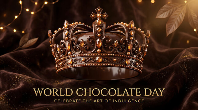 World chocolate day luxury concept with golden royal crown chocolate prestige
