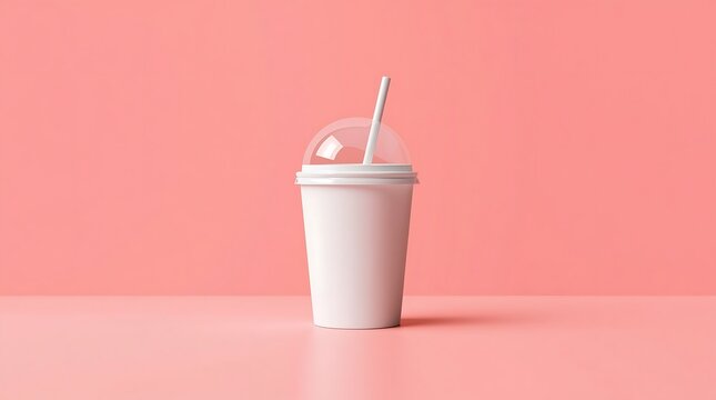 Minimalist Pink Milkshake Cup with Straw on Matching Background.
