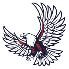 Naklejka premium Red white and blue bald eagle mascot vector with patriotic color accents and dynamic feathers designed for national holiday celebrations and sports