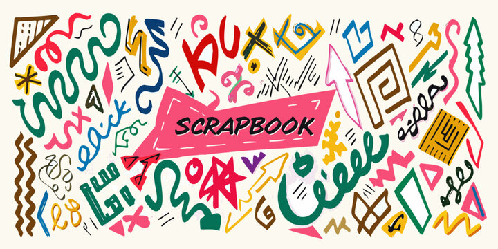 Chaotic Vector Illustration With Handwritten Text And Geometric Shapes