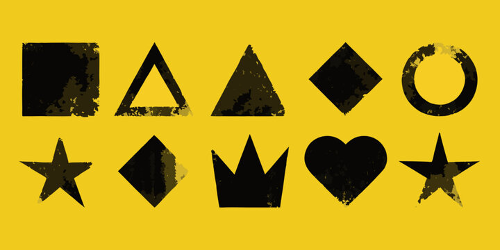 Geometric Shapes Collection Black Silhouettes On Yellow Background