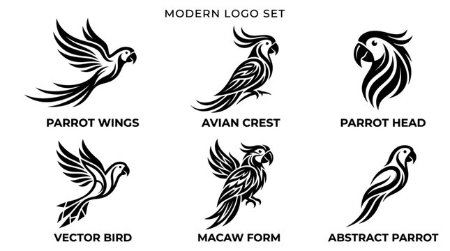 Black and white parrot logo designs.