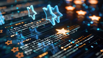 Obraz premium Abstract digital background with glowing stars and binary code representing technology and connectivity in a futuristic setting