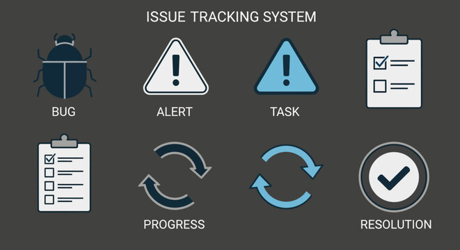 Issue tracking system icons for bug reporting and task management.