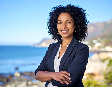 Professional African American business woman outdoors.